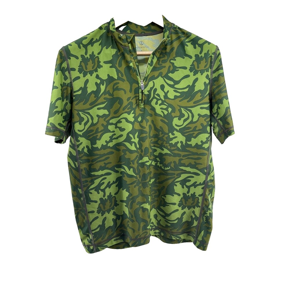 Lands End Men’s 1/4 Zip Rash Guard Shirt M Camo Print